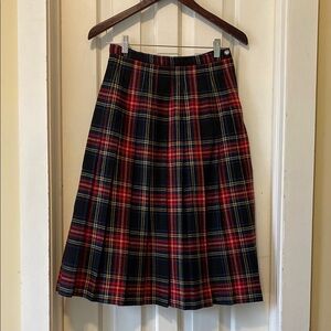 Women’s MIDI Scottish Kilt Highland Red and Black Plaid Wool Lined Punk Grunge